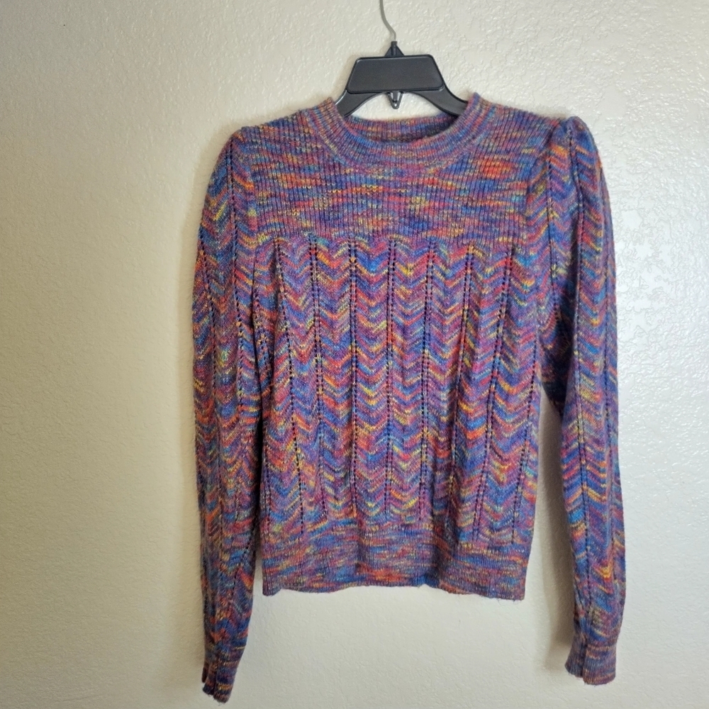 Allison new york multicolor Puff Sleeves sweater Sz L